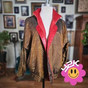Vintage Y2K La Phia Reversible Bomber Jacket Red Snake Print Satin Paisley Print